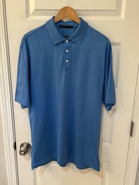 Nike Tiger Woods Collection Men’s L Blue Striped Dri-FIT Golf Polo Shirt